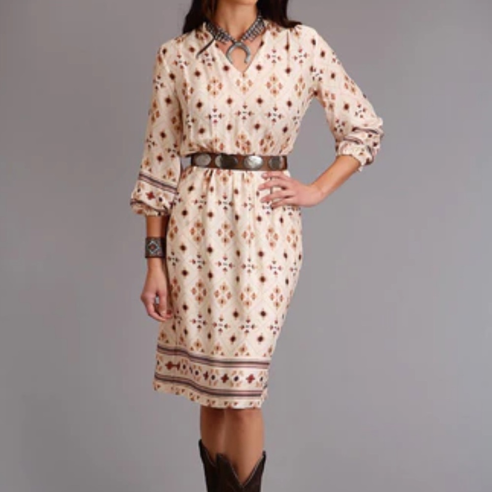 Stetson GAUCHO HERRINGBONE DRESS Size Medium Cream Pink Worn Once